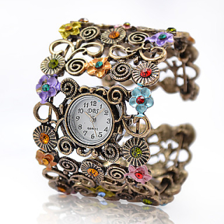 Damen Armreif gold mit Uhr und Applikationen