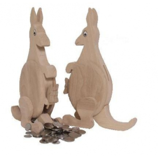 Spardose K&auml;nguru mit Kind aus Holz